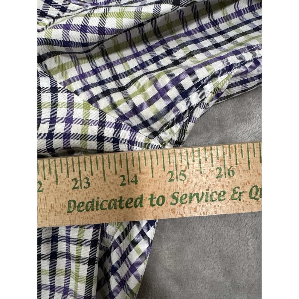 Robert Talbott Dress Shirt Mens L Green Blue Purple Plaid Button Up Chest Pocket - Picture 11 of 16